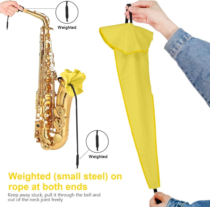 Eison Saxophone Cleaning Kits with Case for Sax and Clarinet Flute Trumpet Instruments,8PCS Saxophone Mouthpiece Cushion,Mouthpiece Brush Microfiber Cleaning Cloth（Yellow） - Image 2